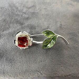 Avon Nina Ricci Rose Brooch Silver Tone Rhinestone Flower Pin Vtg Spring Mom